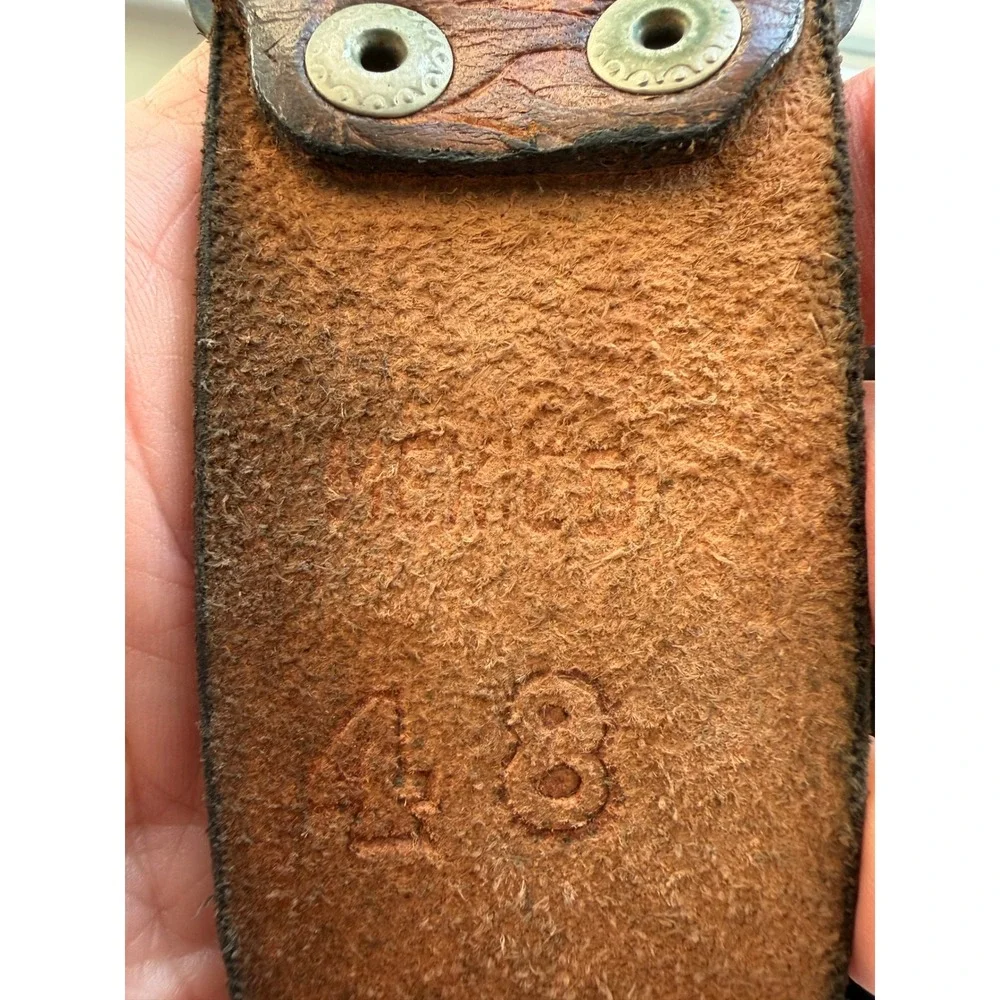Vintage Embossed Wildlife Leather Belt Brown Deer Horse Western Scene Size 48